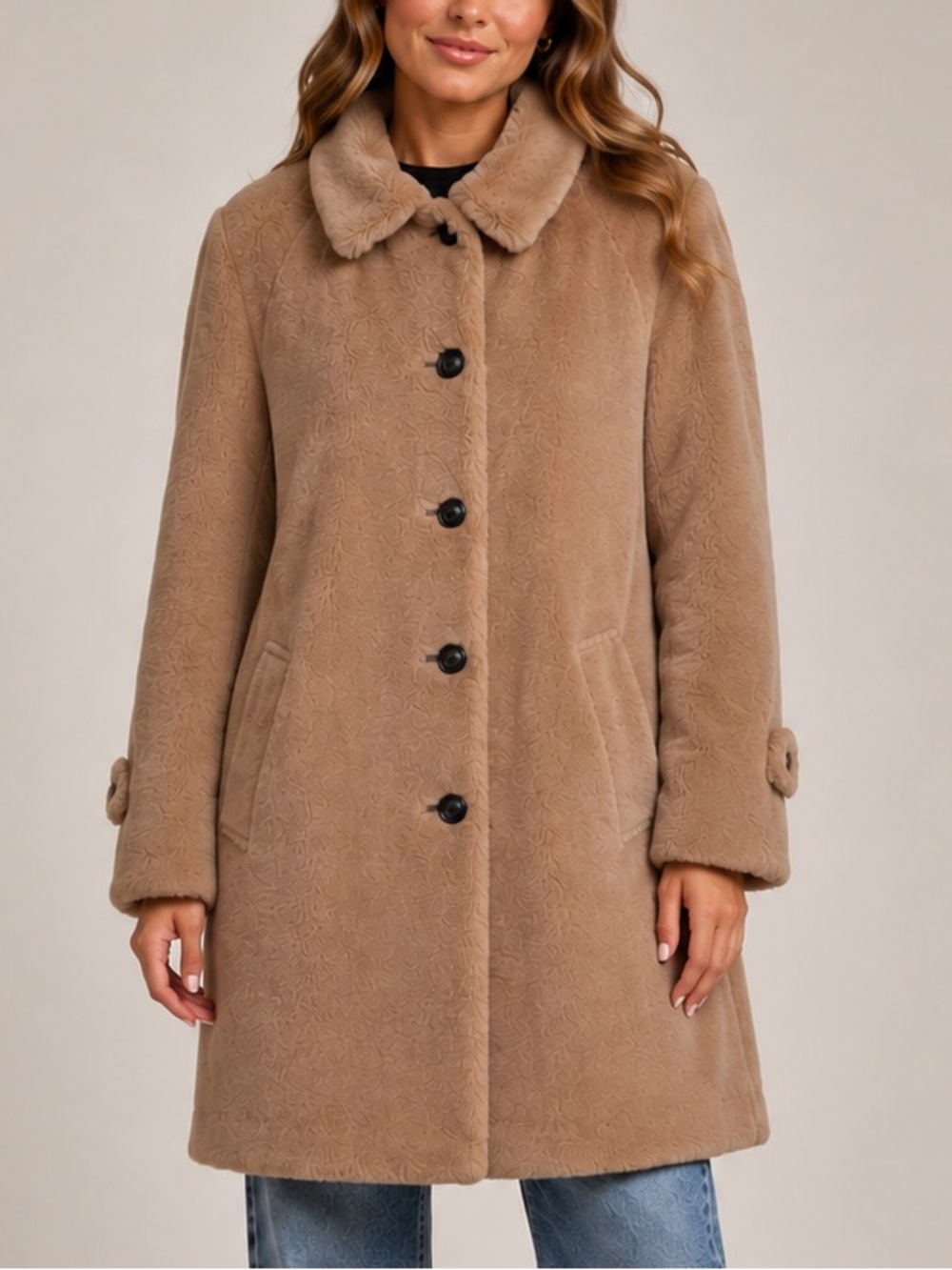 Burberry Faux Fur Teddy Coat Camel Beige Long Jacket Button Front Shearling 0 XS